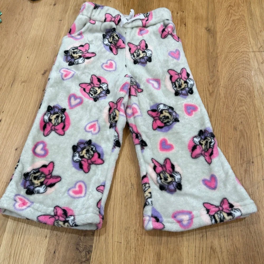 Disney Minnie Mouse Toddler Girls Plush Fleece Pajama Pants Cream Pink 3T